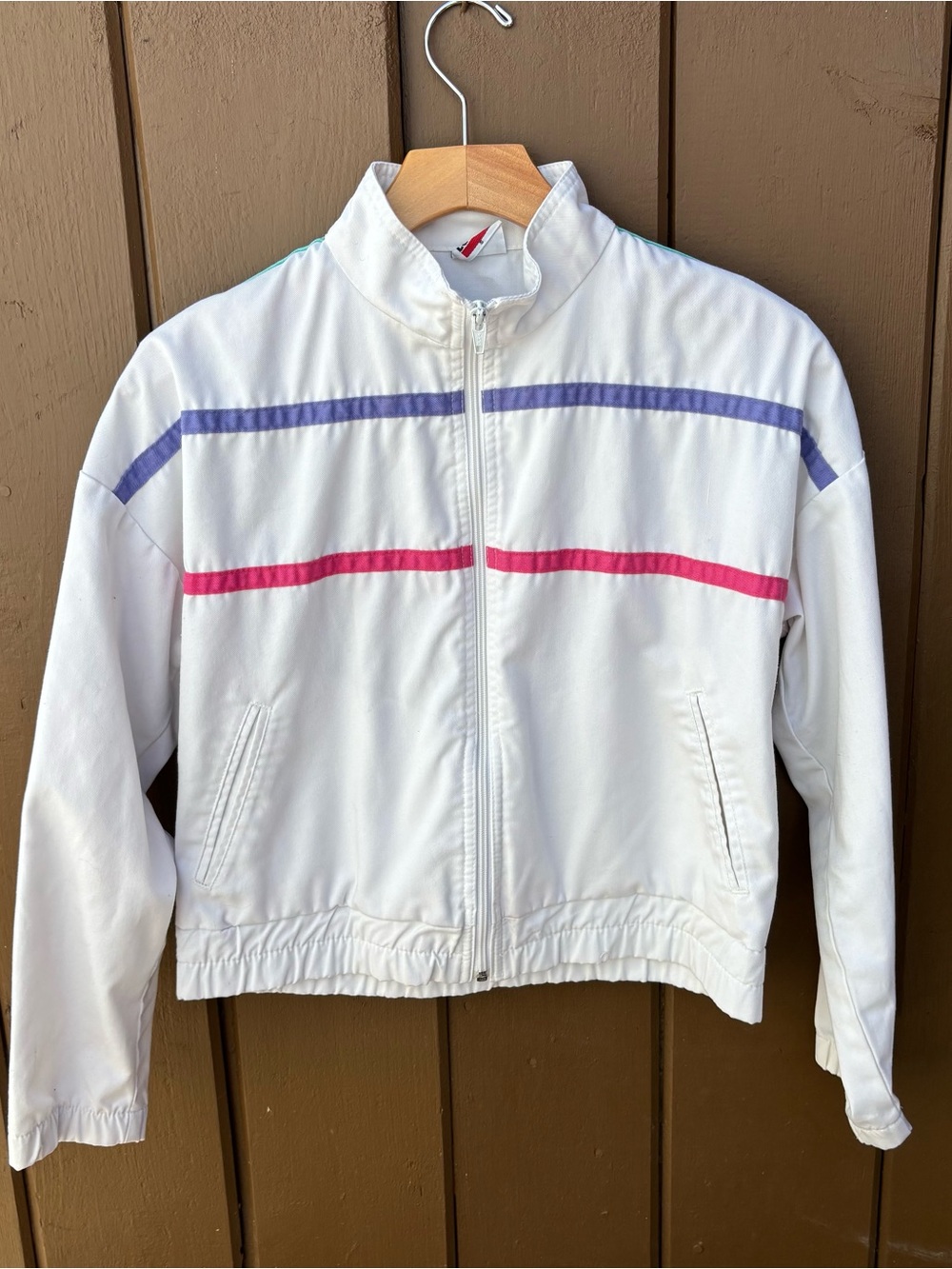 LEVI’S Vintage White Colorblock Stripe Retro Track Jacket Size Small Cropped